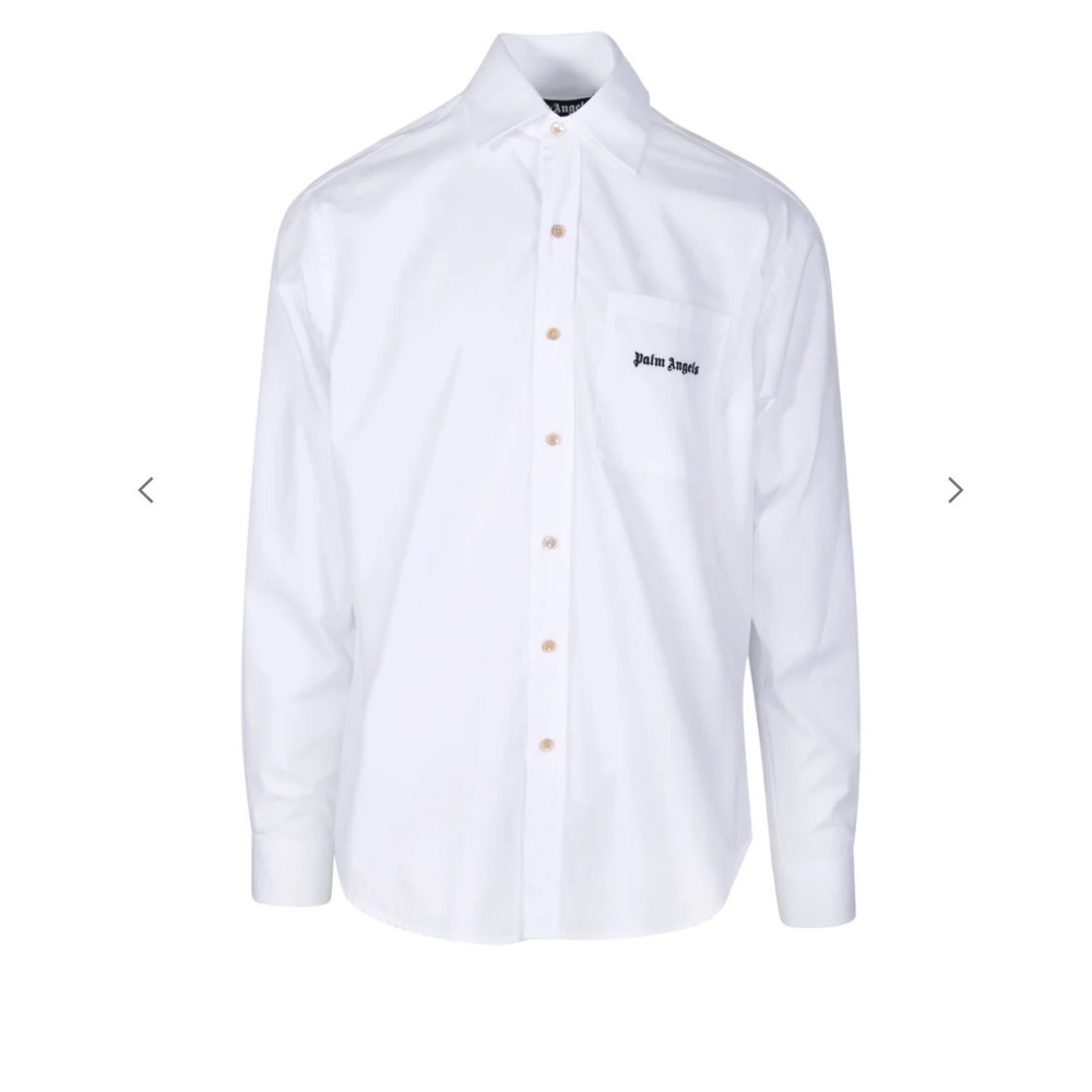 Palm Angels Classic Logo Shirt Long Sleeve Button Down White Black Size 44/L NWT